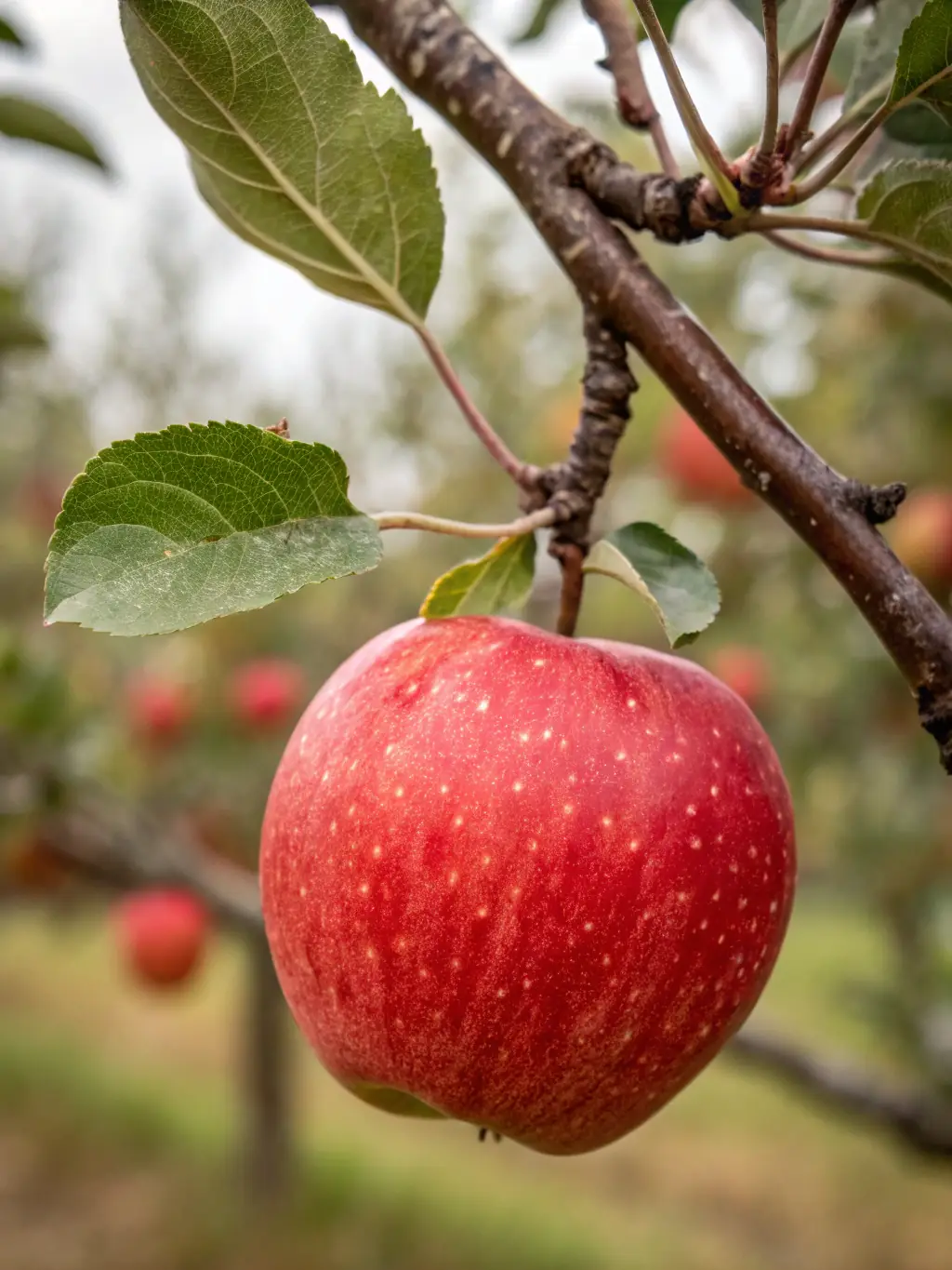 A close-up shot of a basket filled with bright red Honeycrisp apples in the farm shop, showcasing their crisp texture and vibrant color.